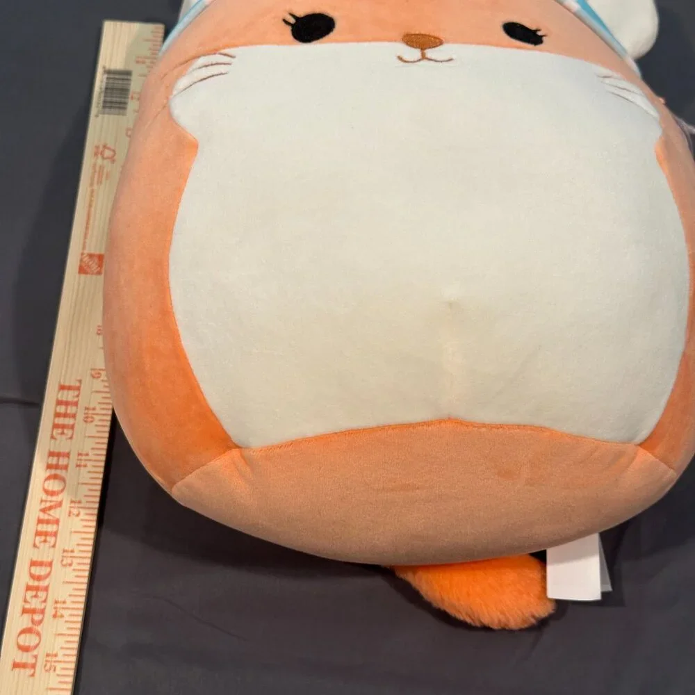 NWT Squishmallows 12” Inch Erica‎ the Orange Chinchilla w Blue Flower Headband
